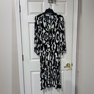Zara Monochrome Abstract Long Sleeve Dress